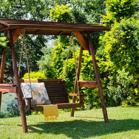 Garden wood swing with roof