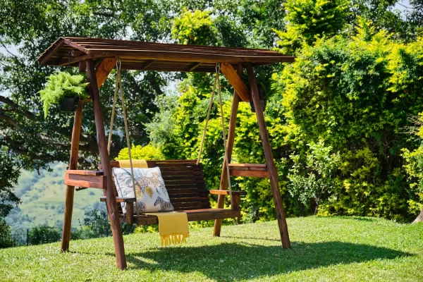 Garden wood swing with roof